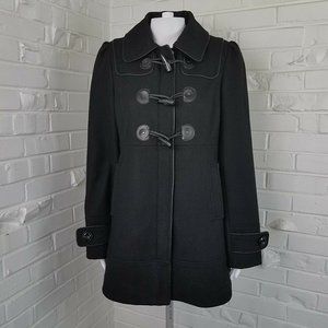 Guess Women's Black Wool Pea Coat Toggle Close M